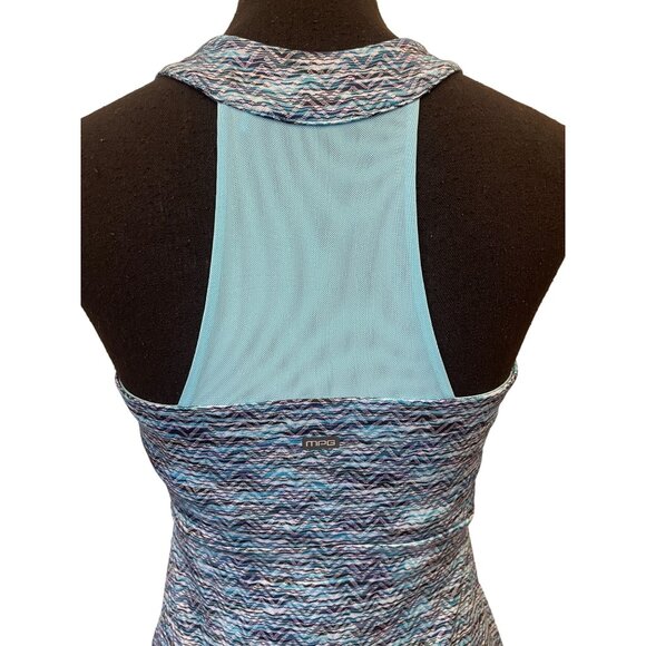 Womens Blue Chevron Athletic Dress Bra Pads V Neck Sleeveless Racerback S halter - Picture 6 of 10